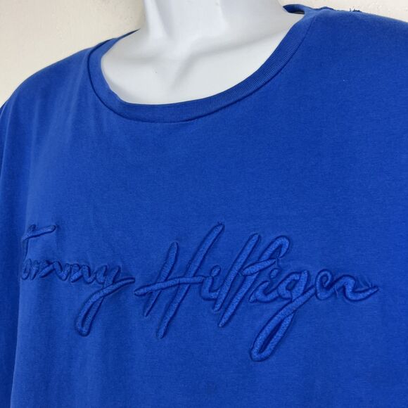 Tommy Hilfiger Shirt Men XXL Blue Short Sleeve Crew Neck Spellout Embroidery Tee - Picture 5 of 14
